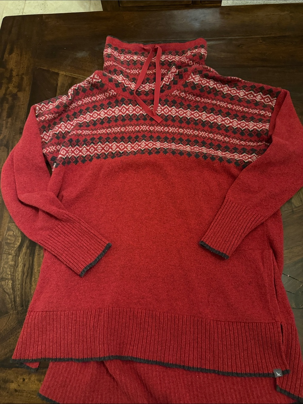 Red Fair Isle Funnel Neck Women’s Fair Isle Sweater
